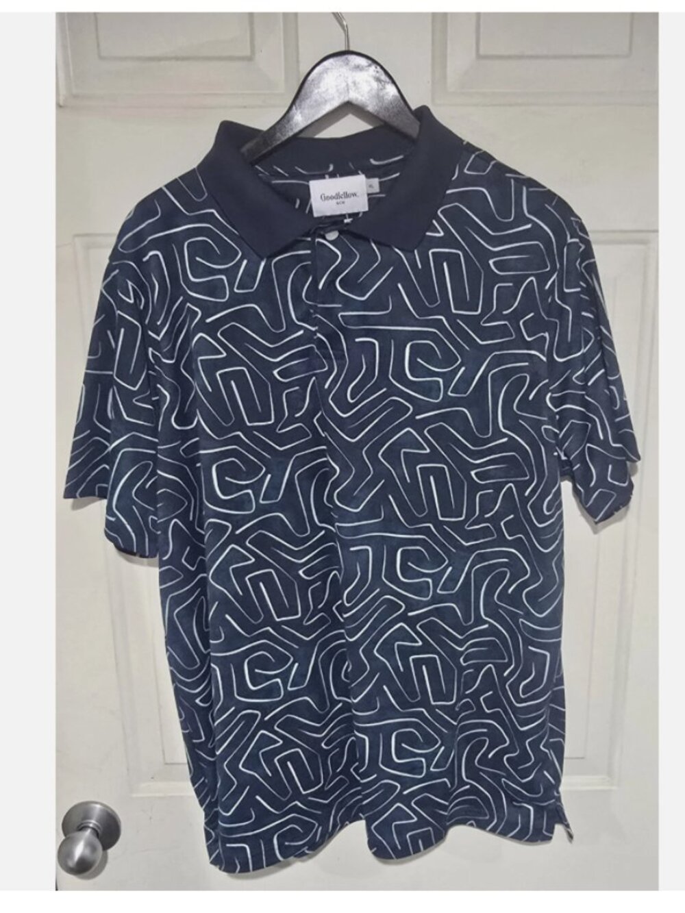 Goodfellow & Co Mens XL Blue Abstract Geometric Swirl Polo Shirt Short Sleeve